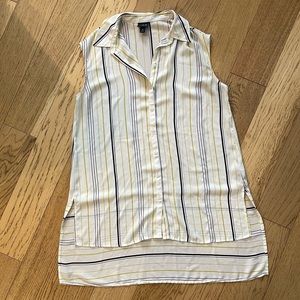 WORTHINGTON Sleeveless Striped High-Lo Collared Blouse Top Shirt Medium